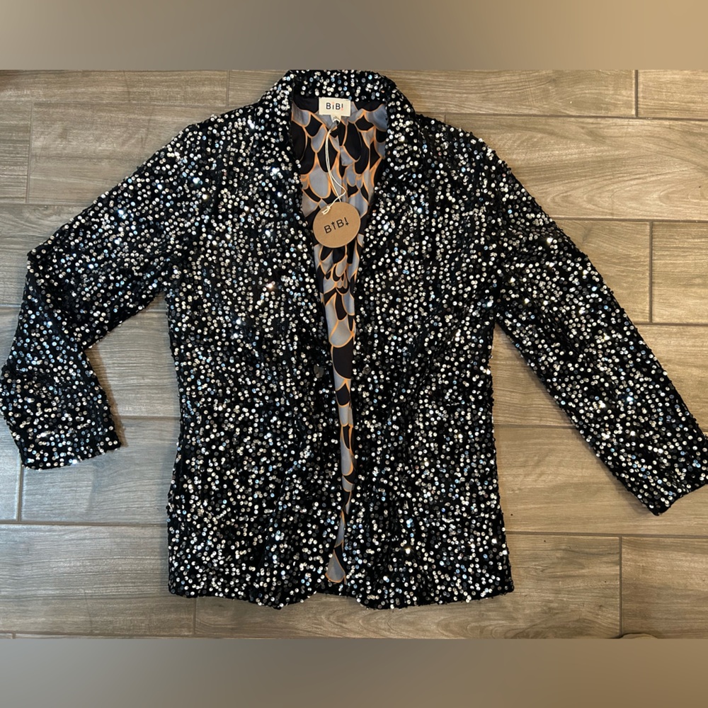 Bibi boutique blazer silver and black sequins Small
